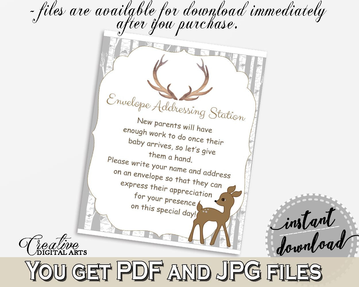 Envelope Addressing Baby Shower Envelope Addressing Deer Baby Shower Envelope Addressing Baby Shower Deer Envelope Addressing Gray Z20R3 - Digital Product