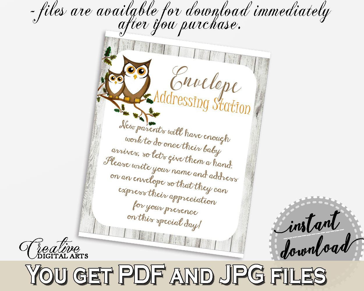 Envelope Addressing Baby Shower Envelope Addressing Owl Baby Shower Envelope Addressing Baby Shower Owl Envelope Addressing Gray Brown 9PUAC - Digital Product