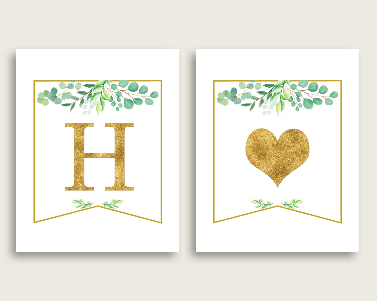 Greenery Baby Shower Banner All Letters, Birthday Party Banner Printable A-Z, Green Gold Banner Decoration Letters Gender Neutral, Y8X33
