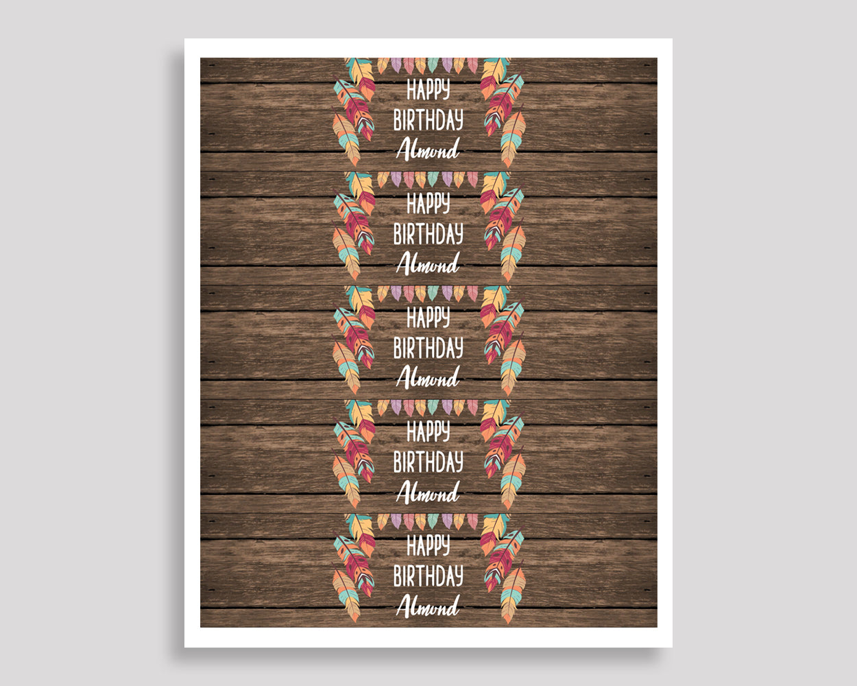Printable Wild One Water Bottle Labels, Feathers Bottle Wraps, Brown Green Birthday Bottle Labels, Wild One Editable Labels Boy Girl LQES5