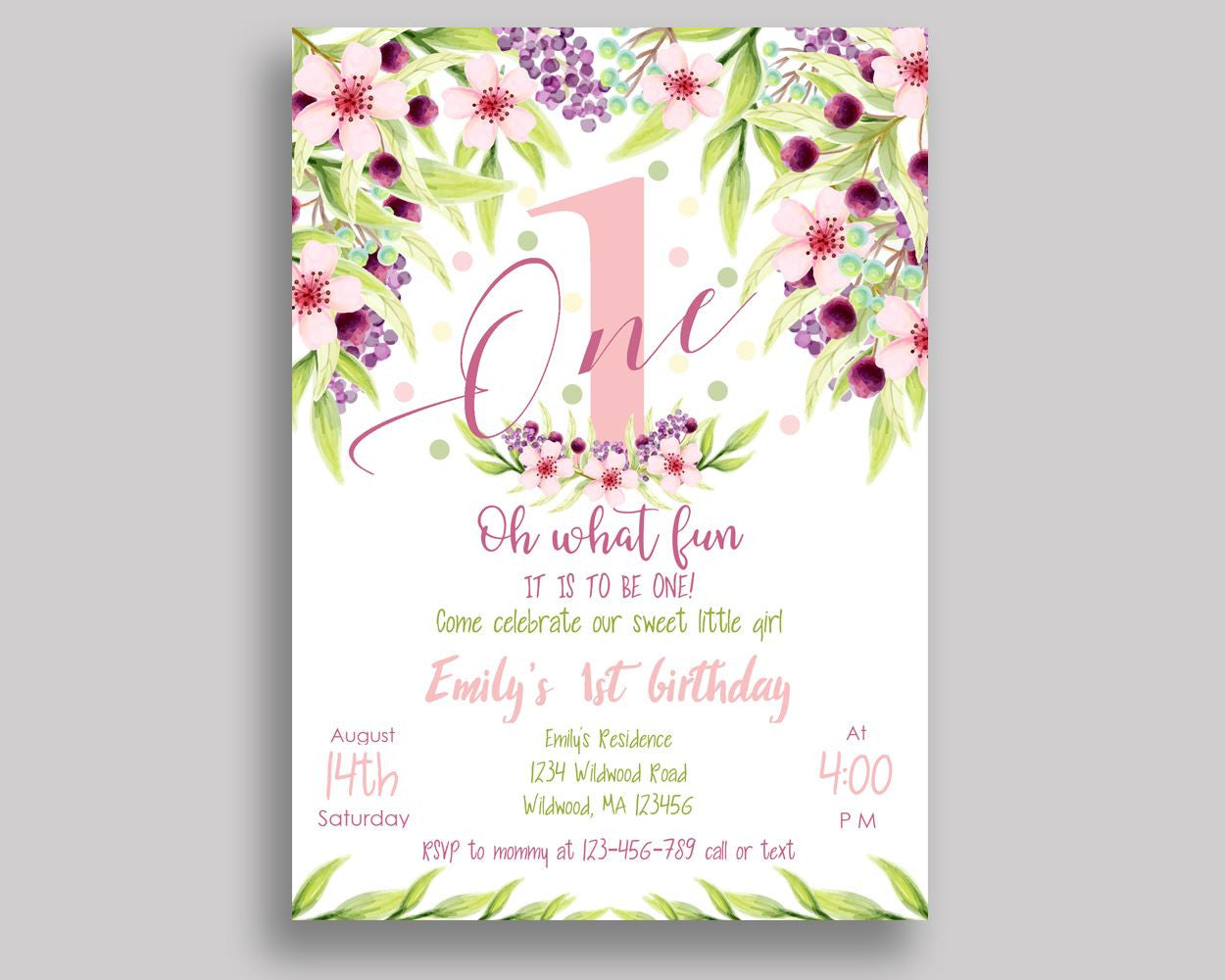 First Birthday Invitation First Birthday Party Invitation First Birthday Party First Invitation Girl one invitation girl KAF9O - Digital Product