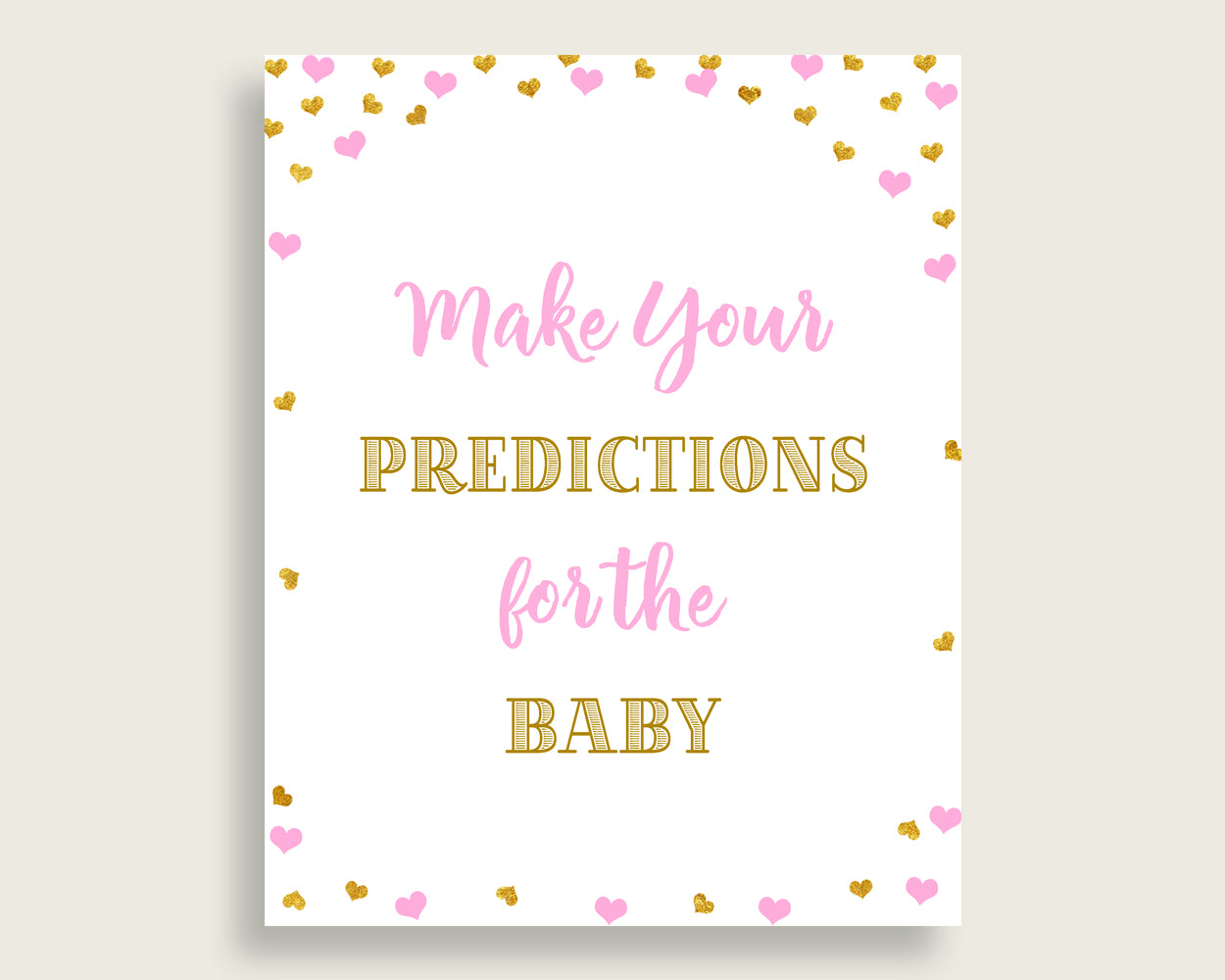 Baby Predictions Baby Shower Baby Predictions Hearts Baby Shower Baby Predictions Baby Shower Hearts Baby Predictions Pink Gold party bsh01