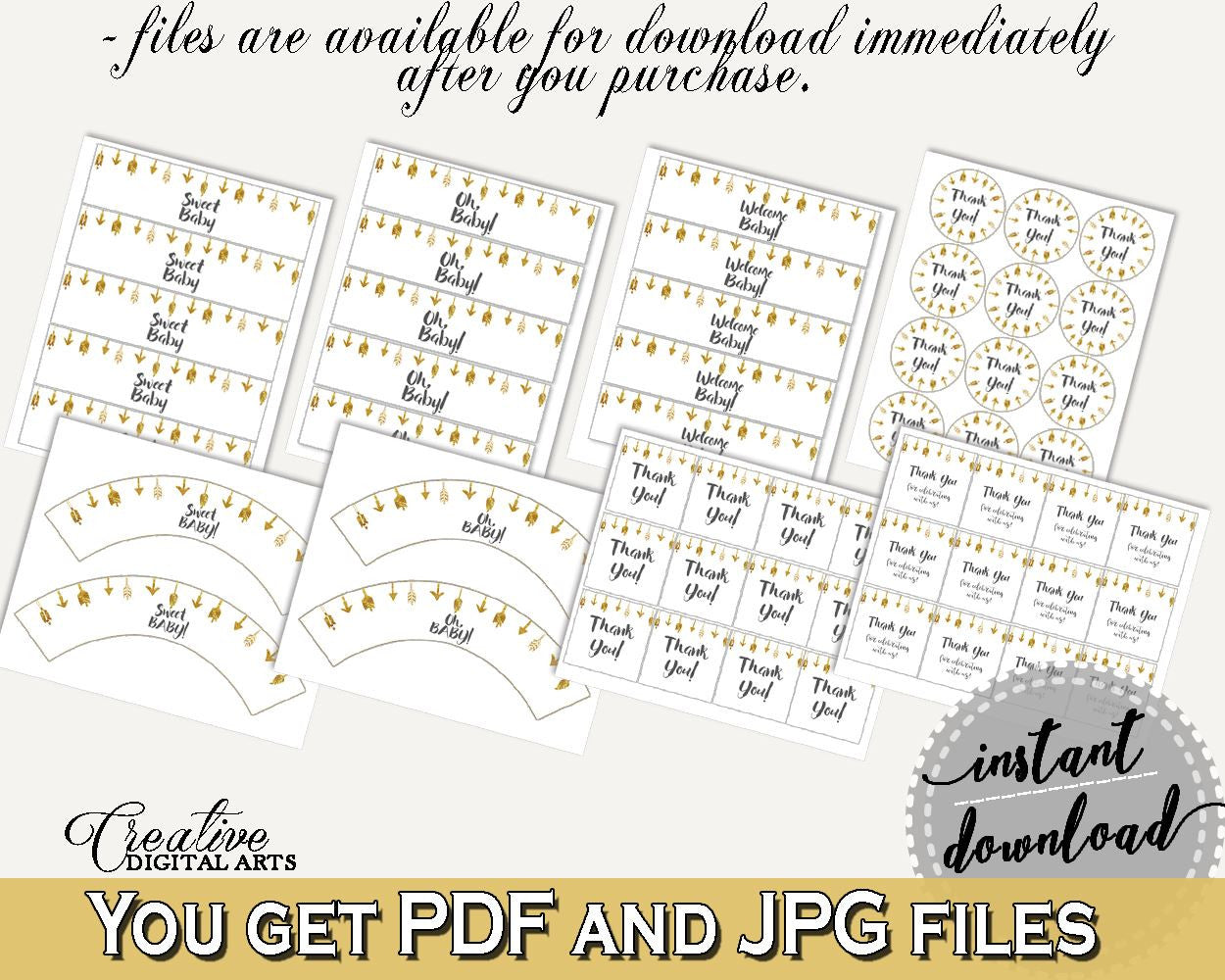 Decorations Baby Shower Decorations Gold Arrows Baby Shower Decorations Baby Shower Gold Arrows Decorations Gold White party plan, pdf I60OO - Digital Product