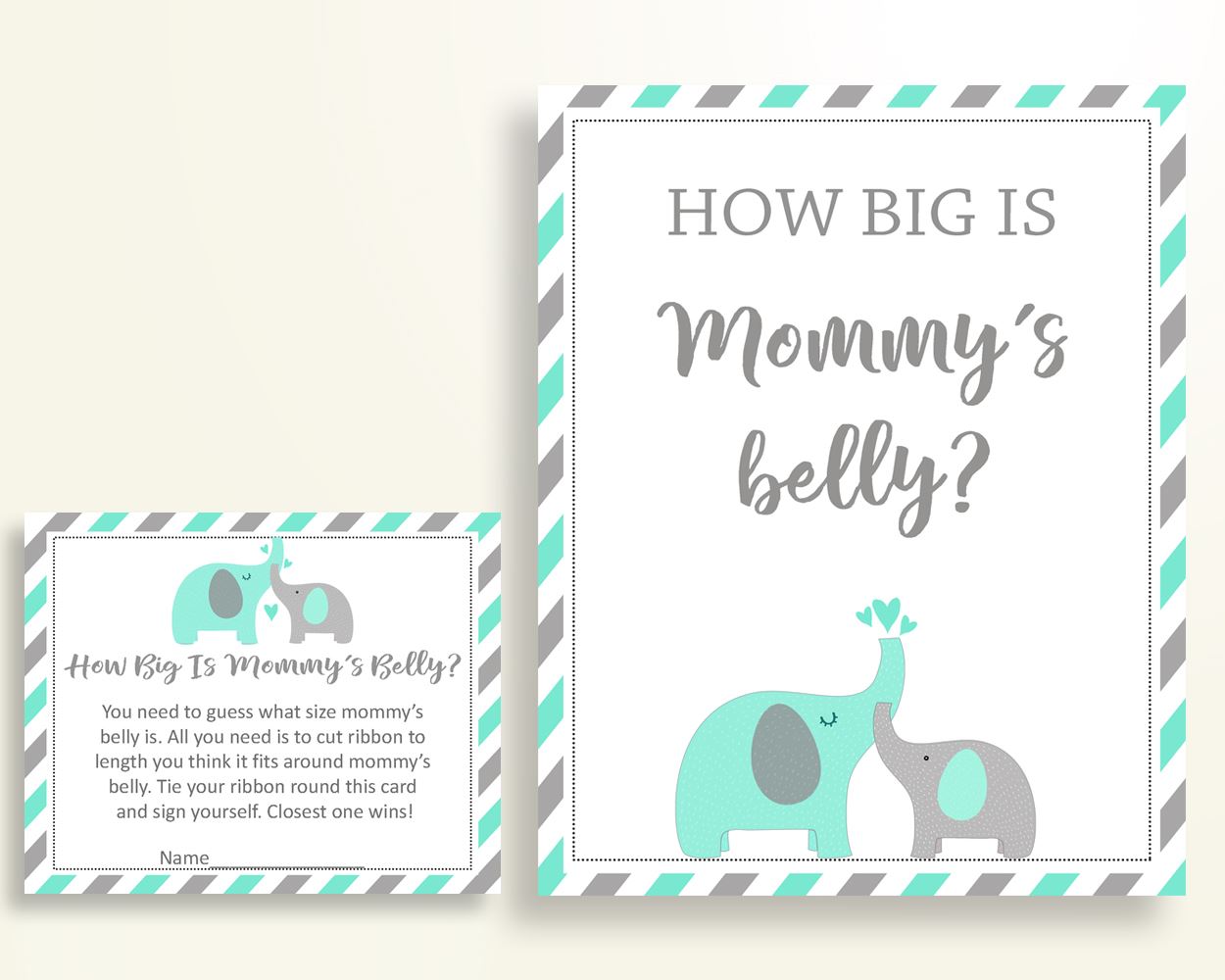 Mommy's Belly Baby Shower Mommy's Belly Turquoise Baby Shower Mommy's Belly Baby Shower Elephant Mommy's Belly Green Gray party plan 5DMNH - Digital Product