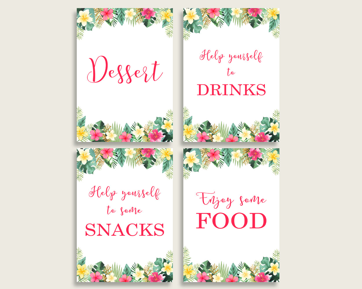 Hawaiian Baby Shower Girl Table Signs Printable, Pink Green Party Table Decor, Favors, Food, Drink, Treat, Guest Book, Instant 955MG