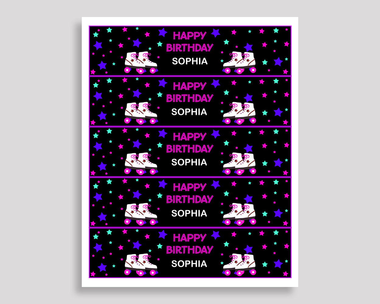 Roller Skates Bottle Labels Pink Black Editable Wraps Roller Skates Birthday Labels Roller Skates Bottle Wraps Girl 8NAK7