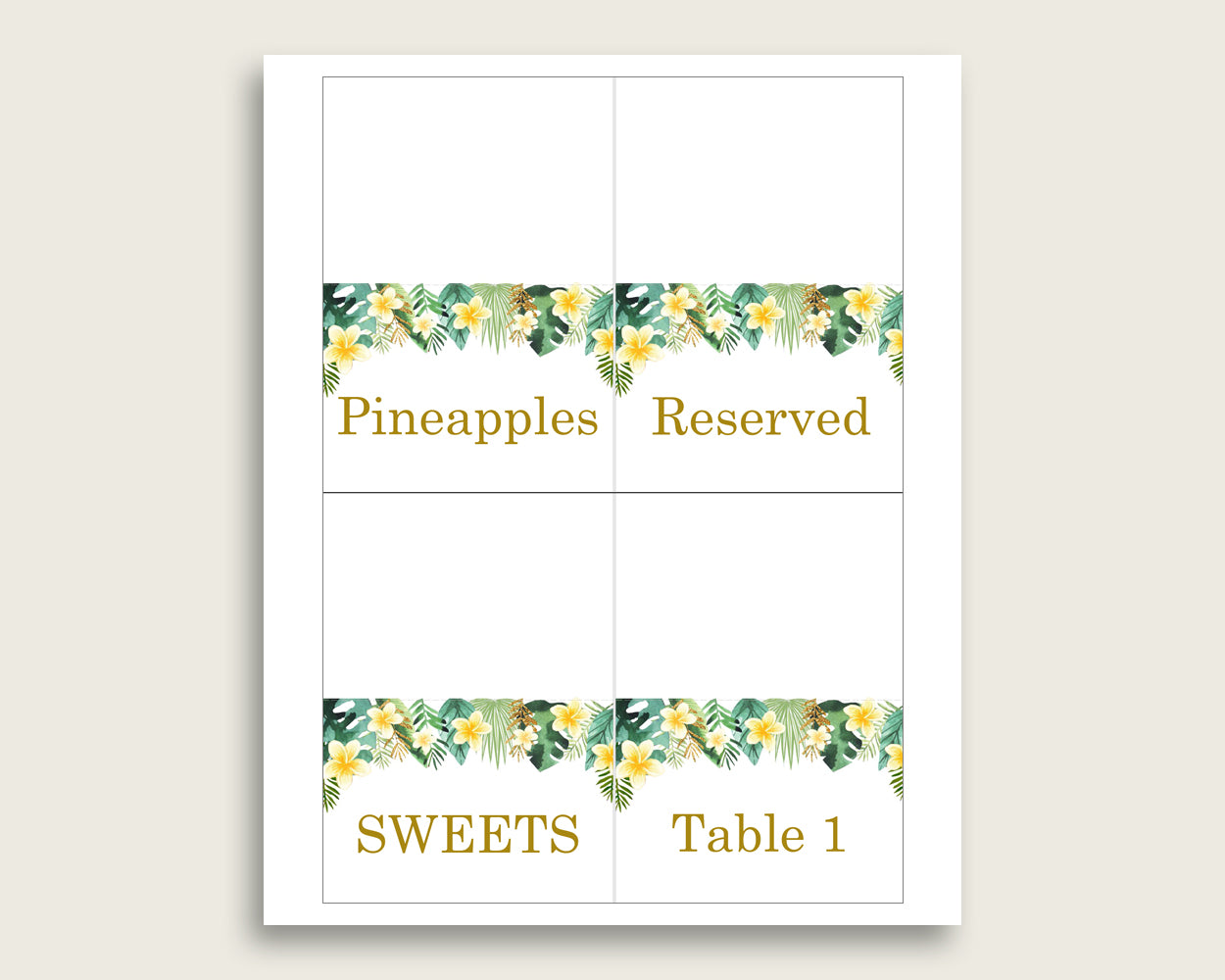 Tropical Folded Food Tent Cards Printable, Green Yellow Editable Pdf Buffet Labels, Gender Neutral Baby Shower Food Place Cards 4N0VK