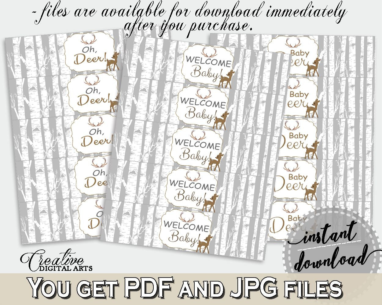 Bottle Labels Baby Shower Bottle Labels Deer Baby Shower Bottle Labels Baby Shower Deer Bottle Labels Gray Brown party stuff - Z20R3 - Digital Product
