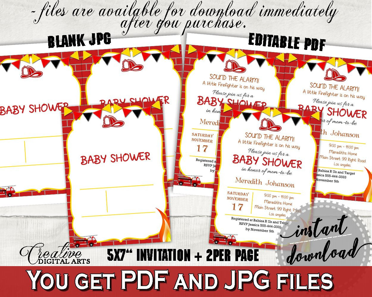 Invitation Baby Shower Invitation Fireman Baby Shower Invitation Red Yellow Baby Shower Fireman Invitation digital print, prints, pdf LUWX6 - Digital Product
