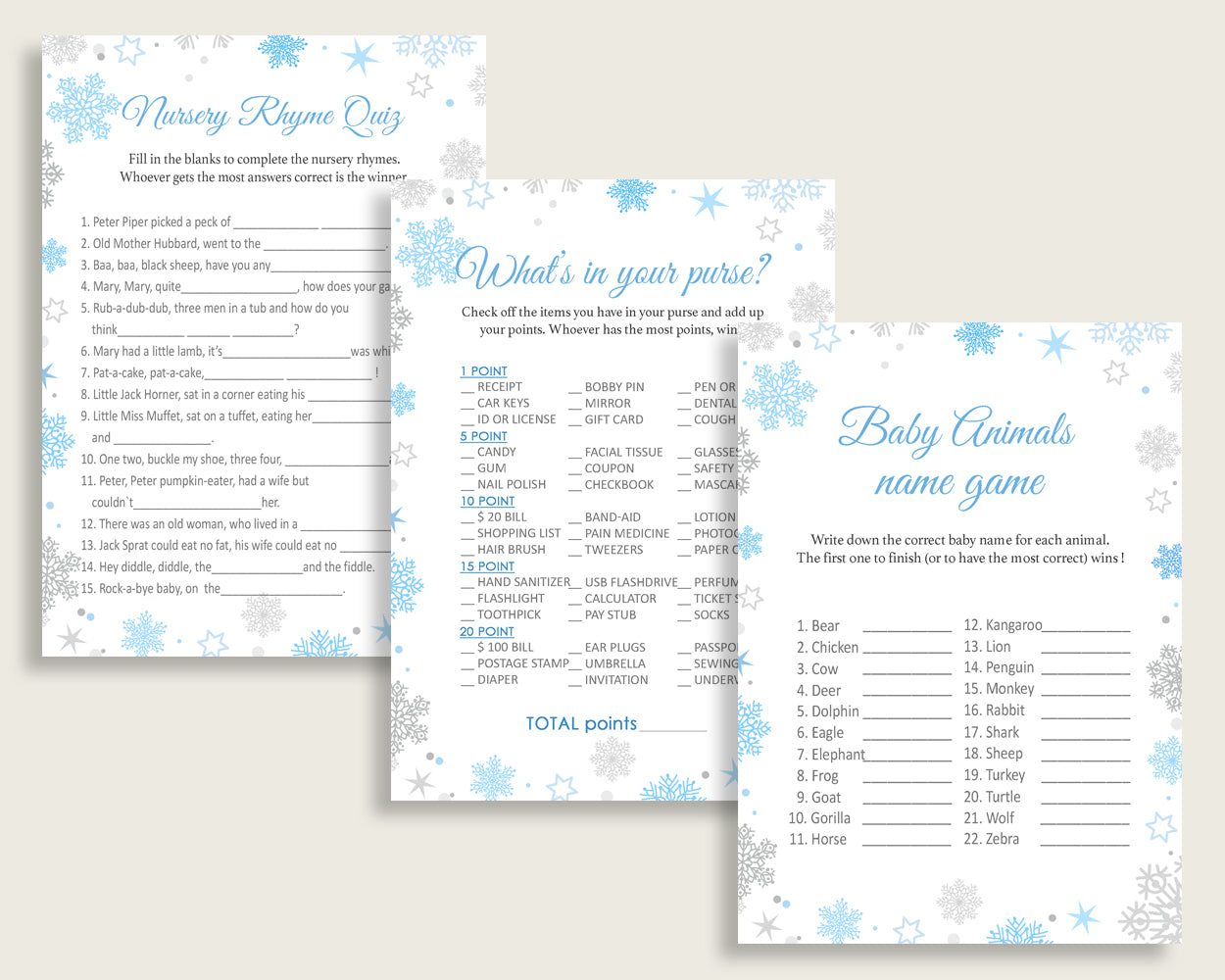 Games Baby Shower Games Snowflake Baby Shower Games Blue Gray Baby Shower Snowflake Games customizable files pdf jpg party ideas NL77H