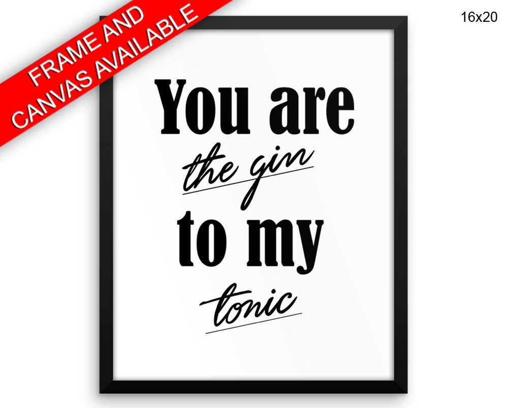 Gin Tonic Print, Beautiful Wall Art with Frame and Canvas options available Decor