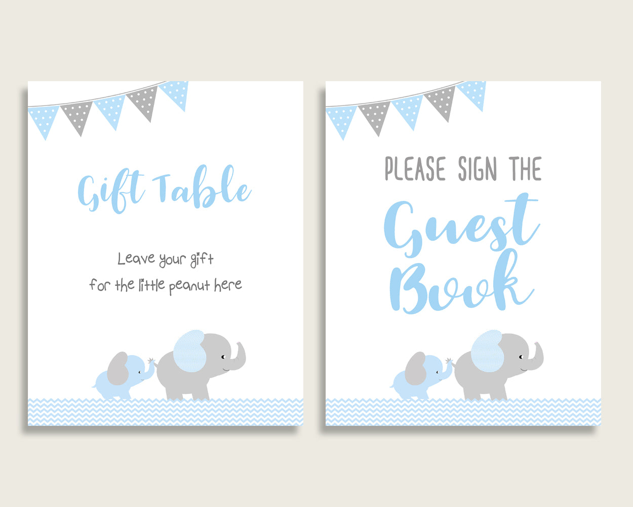 Elephant Baby Shower Boy Table Signs Printable, Blue Grey Party Table Decor, Favors, Food, Drink, Treat, Guest Book, Instant Download, ebl02