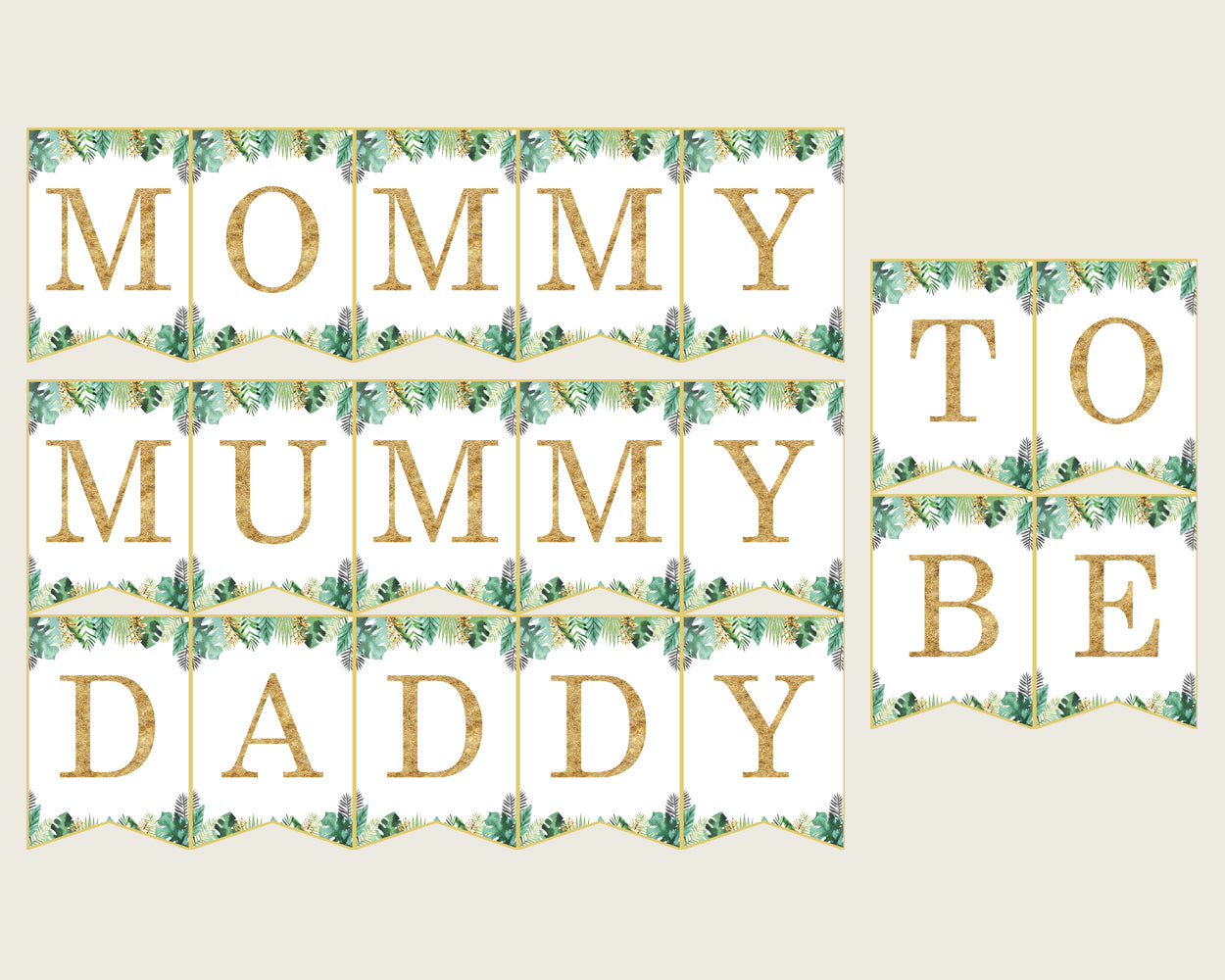 Jungle Baby Shower Chair Banner Printable, Gold Green Chair Banner, Gender Neutral Shower, Mama To Be, Mommy, Dad Mom To Be, Instant EJRED