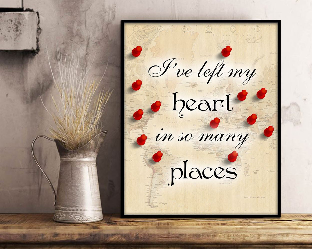 Wall Art Travelling Digital Print Traveller Poster Art Travelling Wall Art Print Traveller Wall Decor Travelling map travel travel heart - Digital Download
