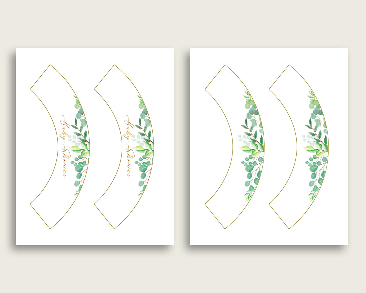 Greenery Cupcake Toppers, Green Gold Cupcake Wrappers, Toppers Wrappers Baby Shower Gender Neutral, Instant Download, Most Popular Y8X33
