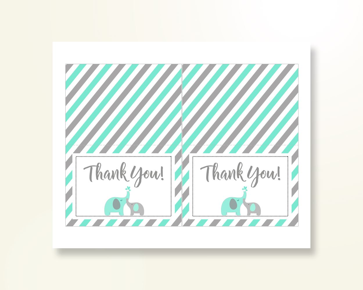 Thank You Card Baby Shower Thank You Card Turquoise Baby Shower Thank You Card Baby Shower Elephant Thank You Card Green Gray prints 5DMNH - Digital Product