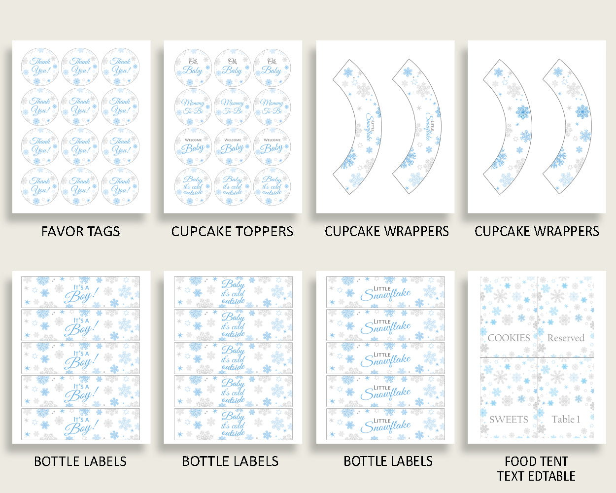 Decorations Baby Shower Decorations Snowflake Baby Shower Decorations Blue Gray Baby Shower Snowflake Decorations pdf jpg printable NL77H