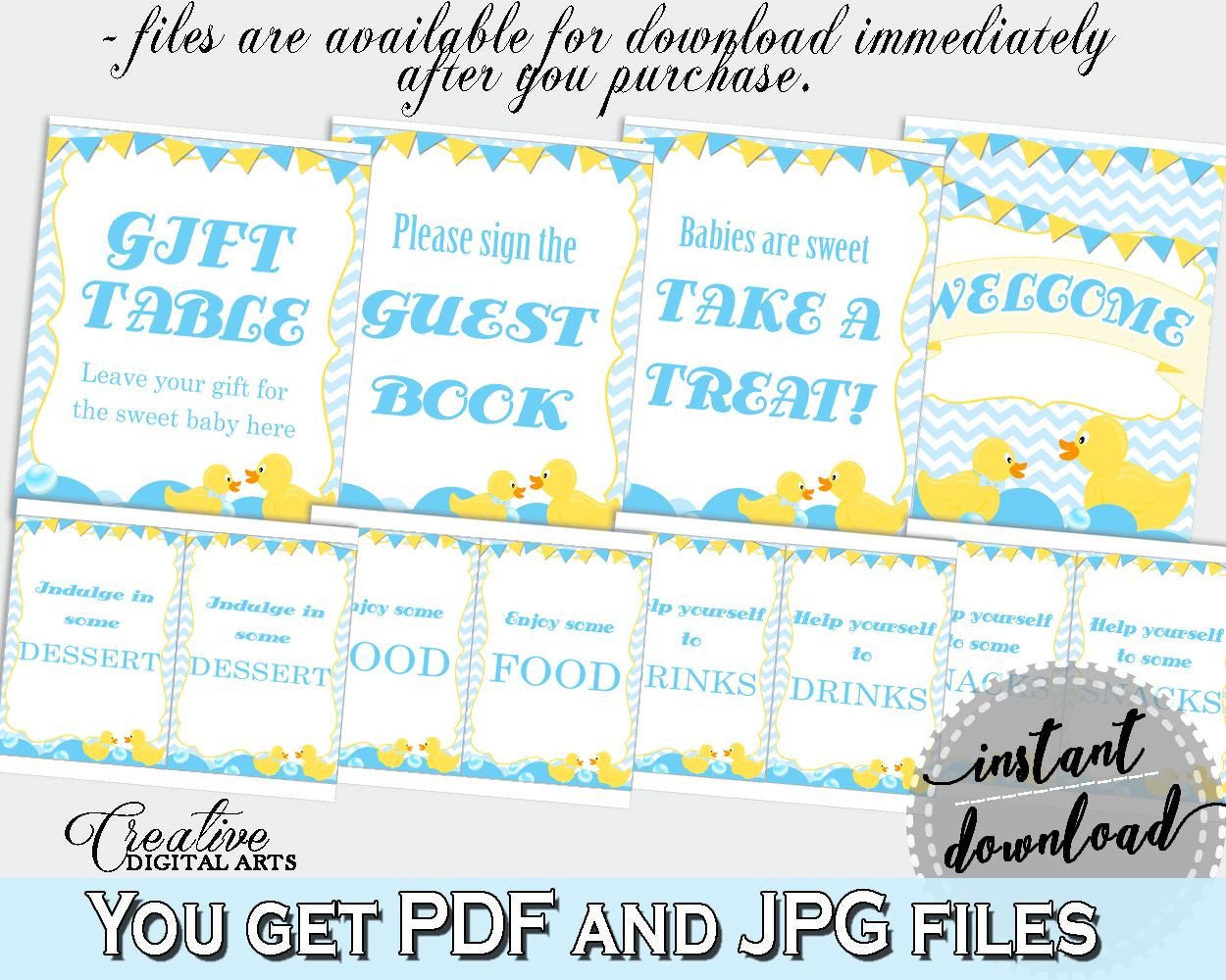 Rubber Duck TABLE SIGNS, Girl decoration printable, baby shower mint blue table signs, digital files, Jpg Pdf, instant download - rd002 - Digital Product