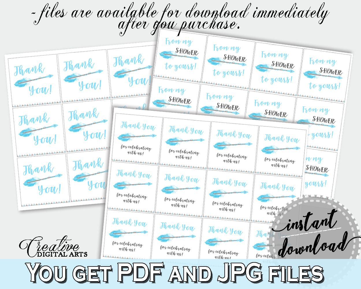 Square Tags Baby Shower Square Tags Aztec Baby Shower Square Tags Blue White Baby Shower Aztec Square Tags - QAQ18 - Digital Product