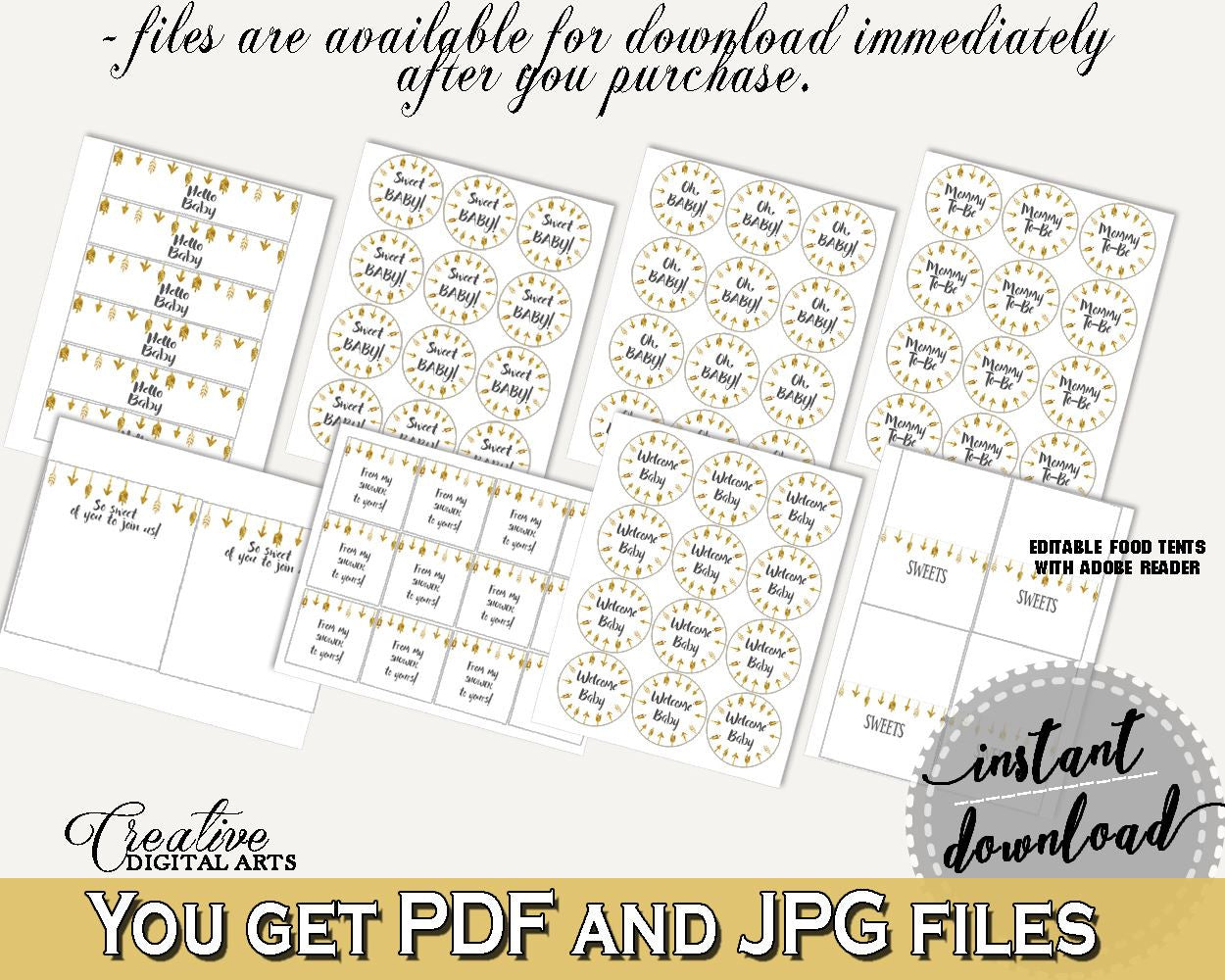 Decorations Baby Shower Decorations Gold Arrows Baby Shower Decorations Baby Shower Gold Arrows Decorations Gold White party plan, pdf I60OO - Digital Product