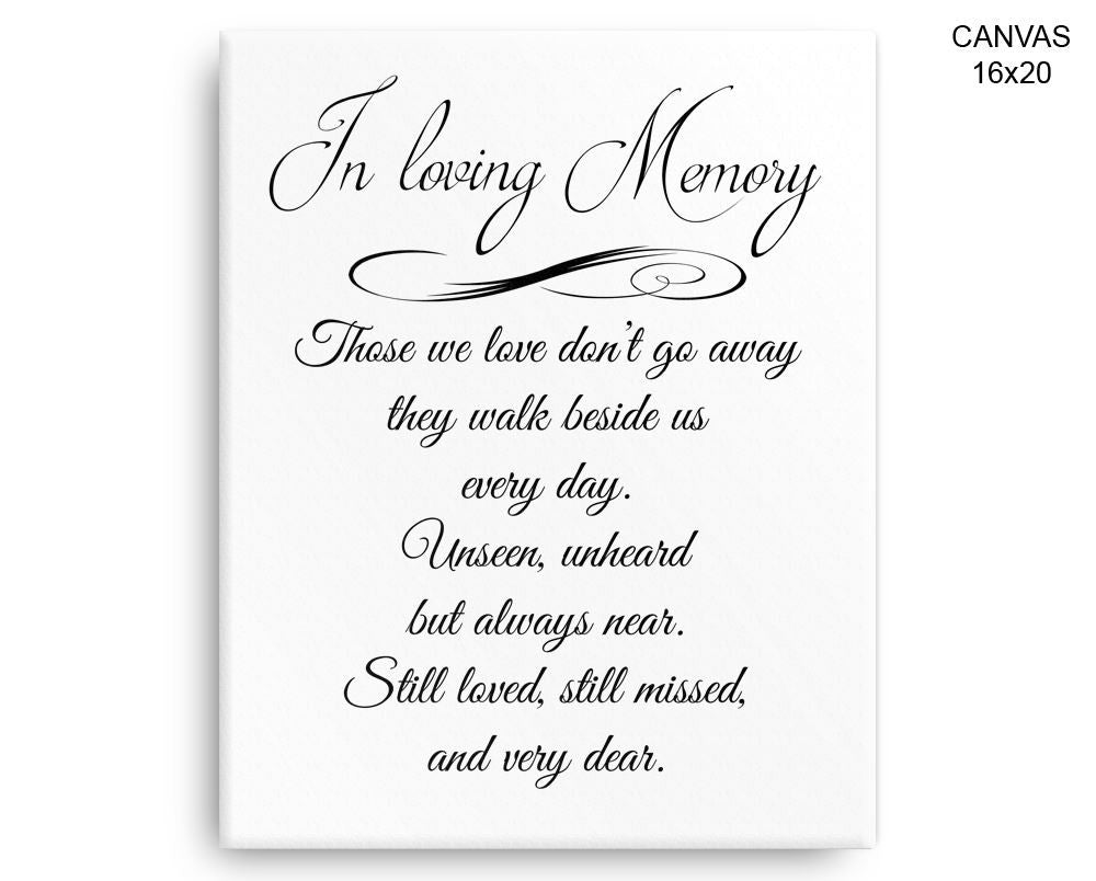 Memorial Remembering Print, Beautiful Wall Art with Frame and Canvas options available Decor