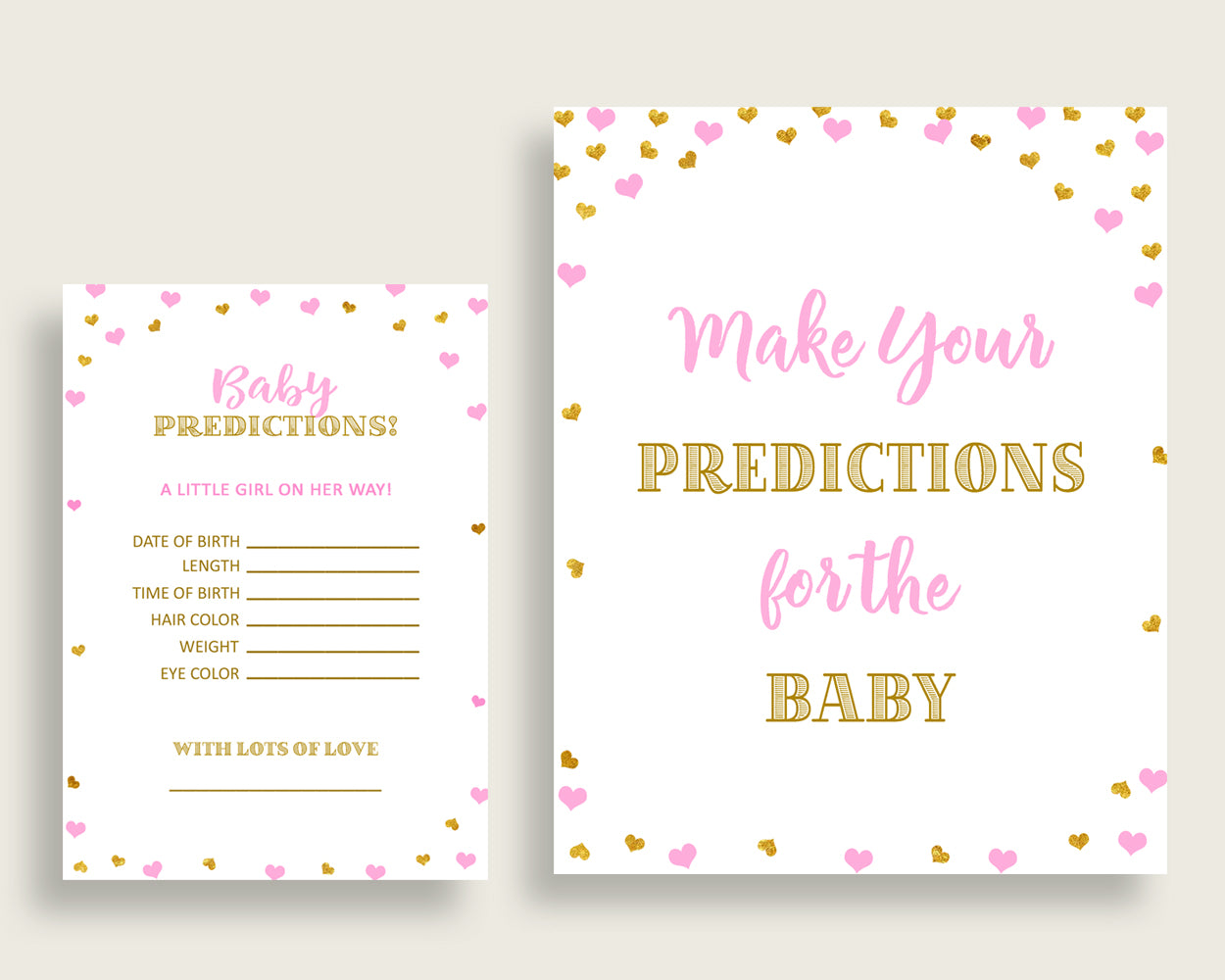 Baby Predictions Baby Shower Baby Predictions Hearts Baby Shower Baby Predictions Baby Shower Hearts Baby Predictions Pink Gold party bsh01