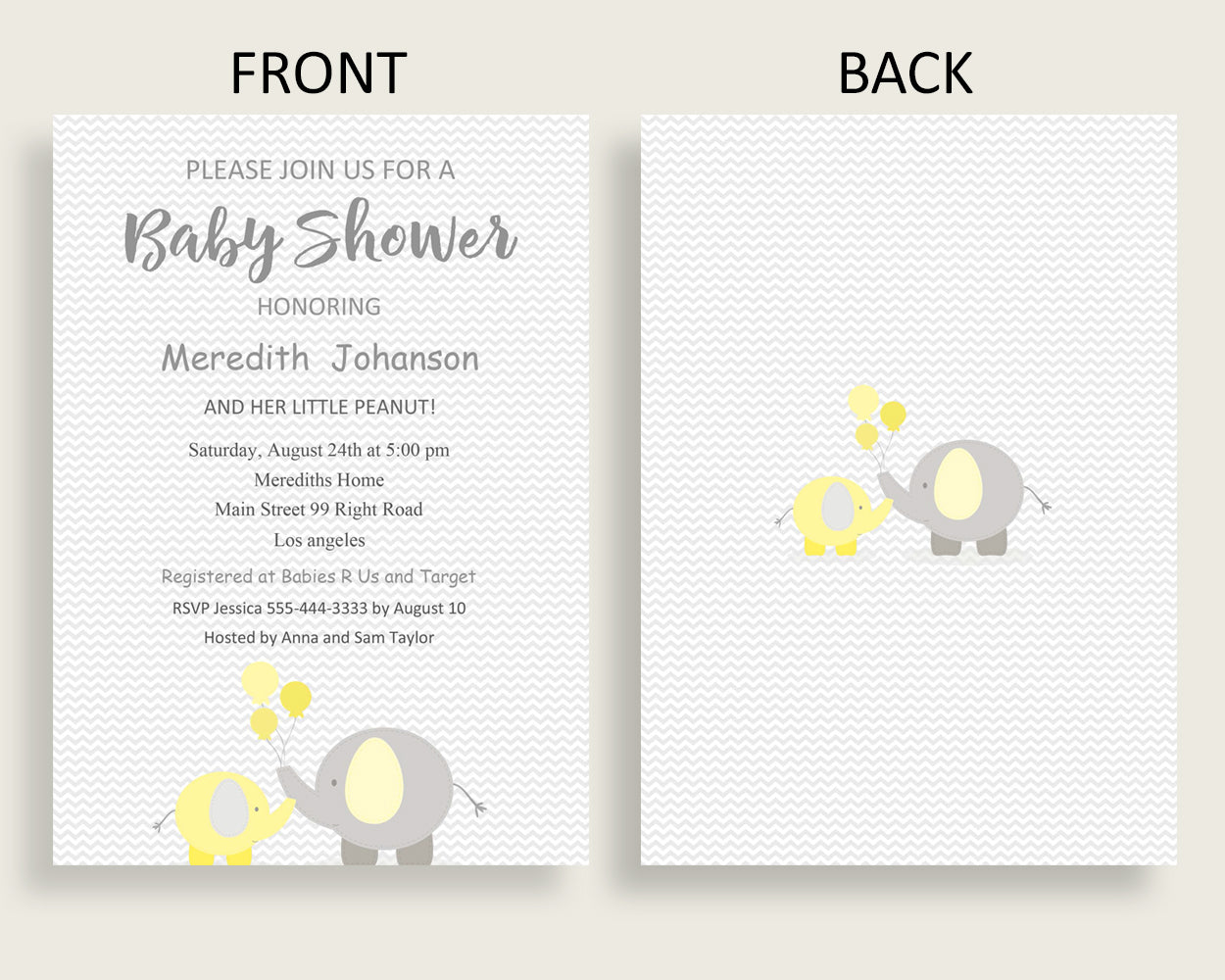 Invitation Baby Shower Invitation Yellow Baby Shower Invitation Baby Shower Elephant Invitation Yellow Gray pdf jpg party décor party W6ZPZ
