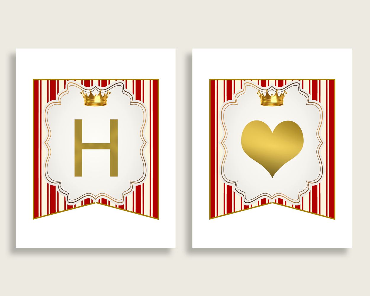 Prince Baby Shower Banner All Letters, Birthday Party Banner Printable A-Z, Red Gold Banner Decoration Letters Boy, Crown Cute Theme 92EDX