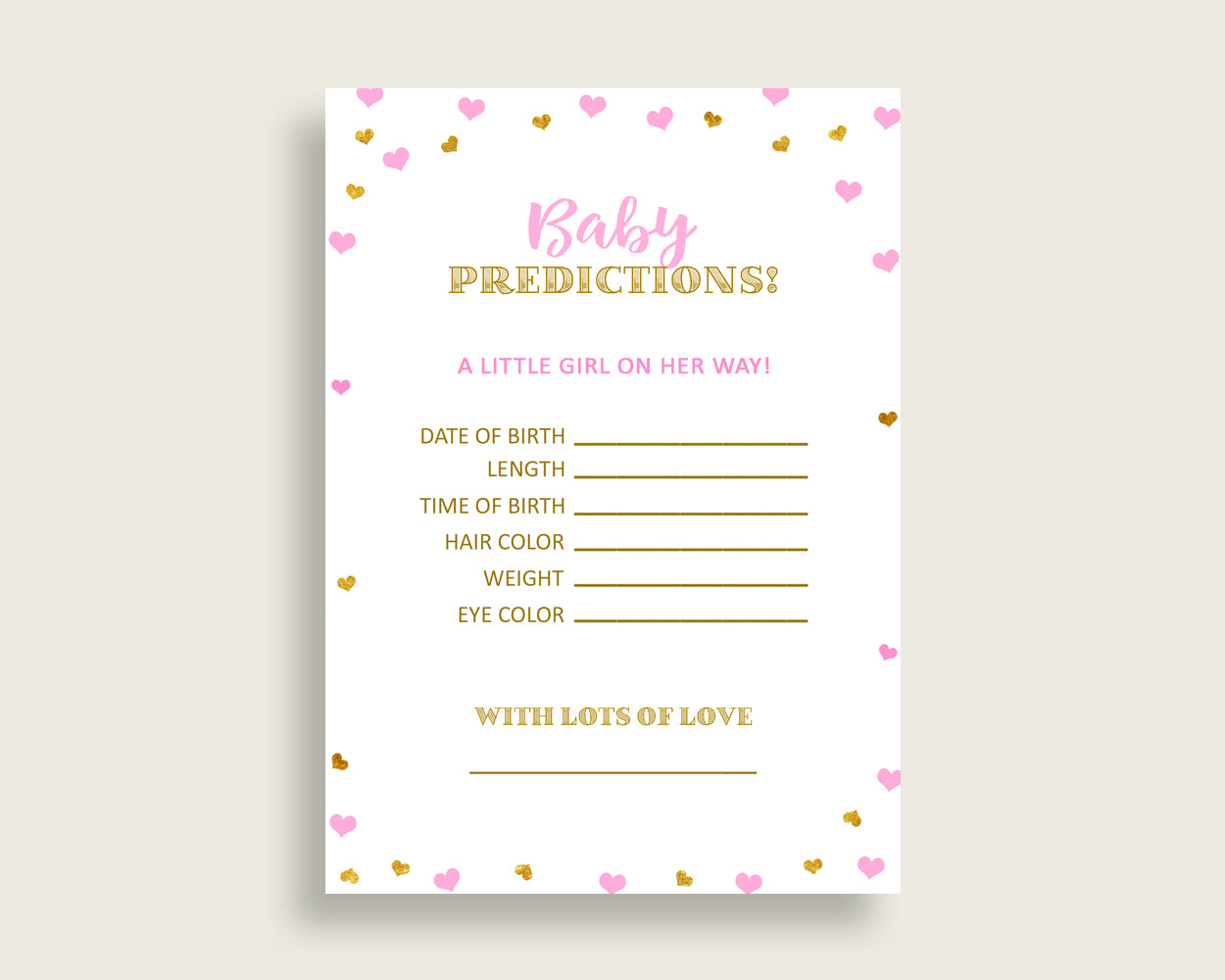 Baby Predictions Baby Shower Baby Predictions Hearts Baby Shower Baby Predictions Baby Shower Hearts Baby Predictions Pink Gold party bsh01