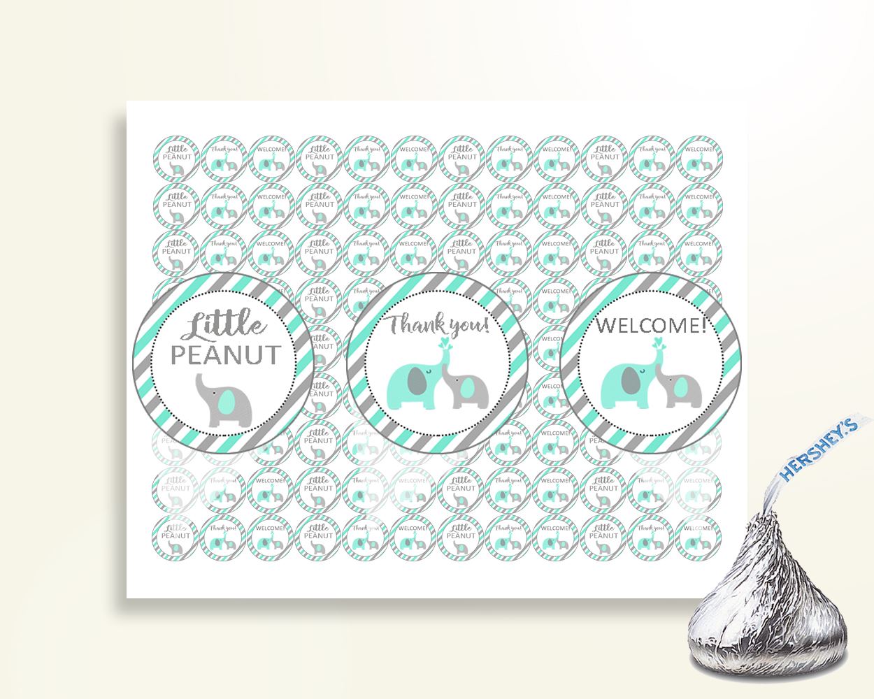 Hershey Kisses Baby Shower Hershey Kisses Turquoise Baby Shower Hershey Kisses Baby Shower Elephant Hershey Kisses Green Gray prints 5DMNH - Digital Product