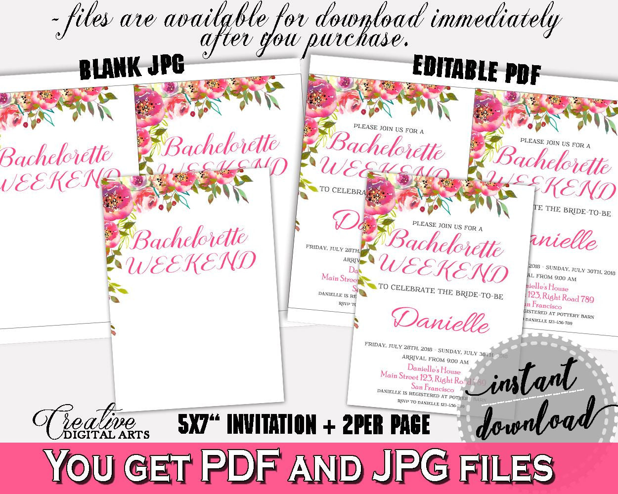 Bachelorette Weekend Invitation Bridal Shower Bachelorette Weekend Invitation Spring Flowers Bridal Shower Bachelorette Weekend UY5IG - Digital Product