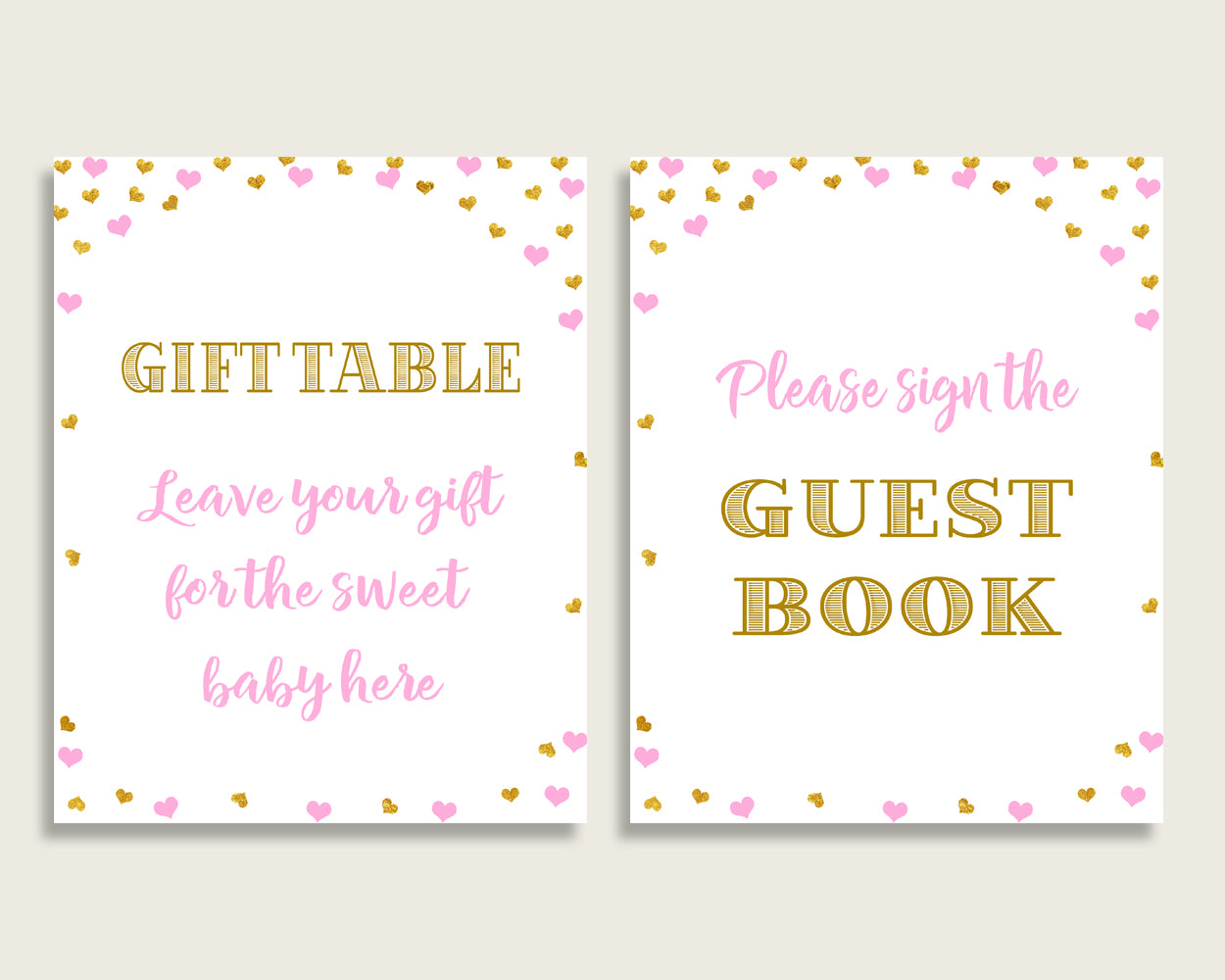 Table Signs Baby Shower Table Signs Hearts Baby Shower Table Signs Baby Shower Hearts Table Signs Pink Gold party plan printables bsh01