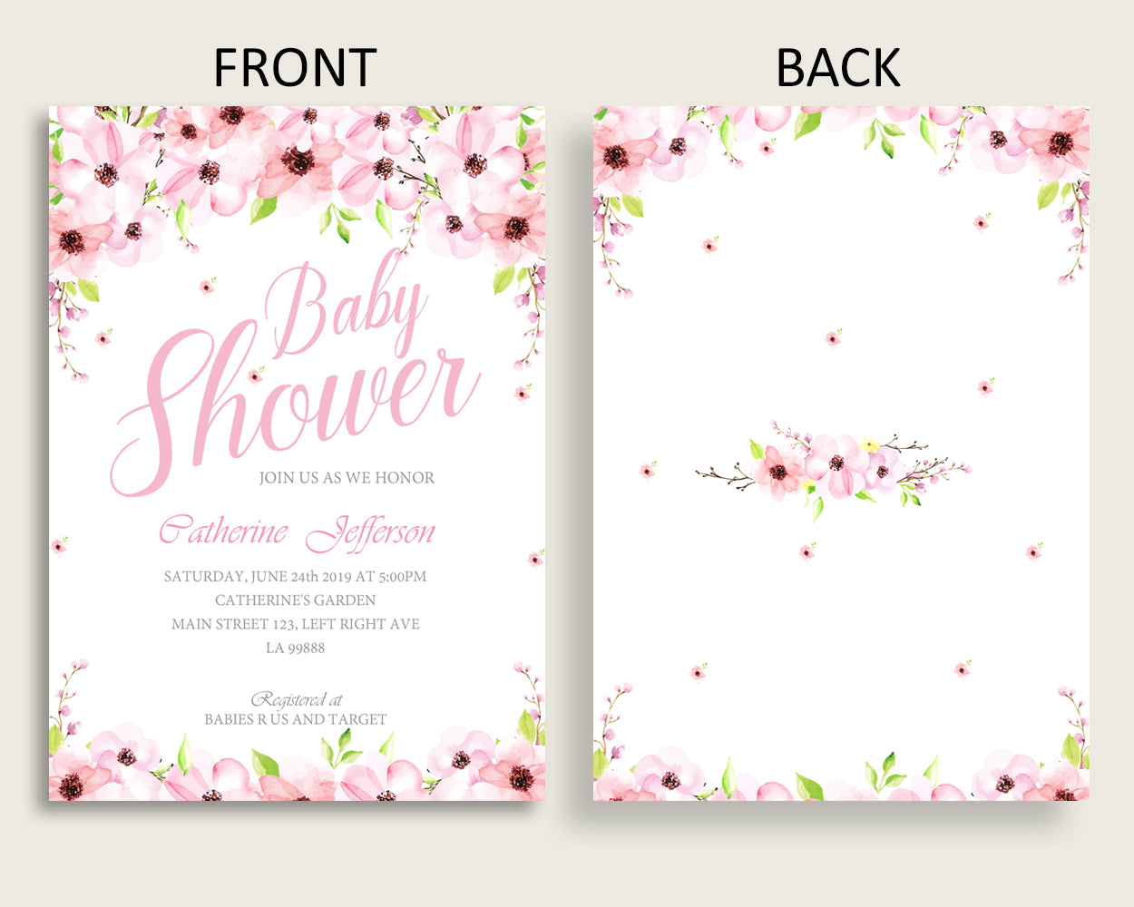 Flower Blush Baby Shower Invitations Printable, Digital Or Printed Invitation Baby Shower Girl, Editable Invitation Pink Green Flowers VH1KL