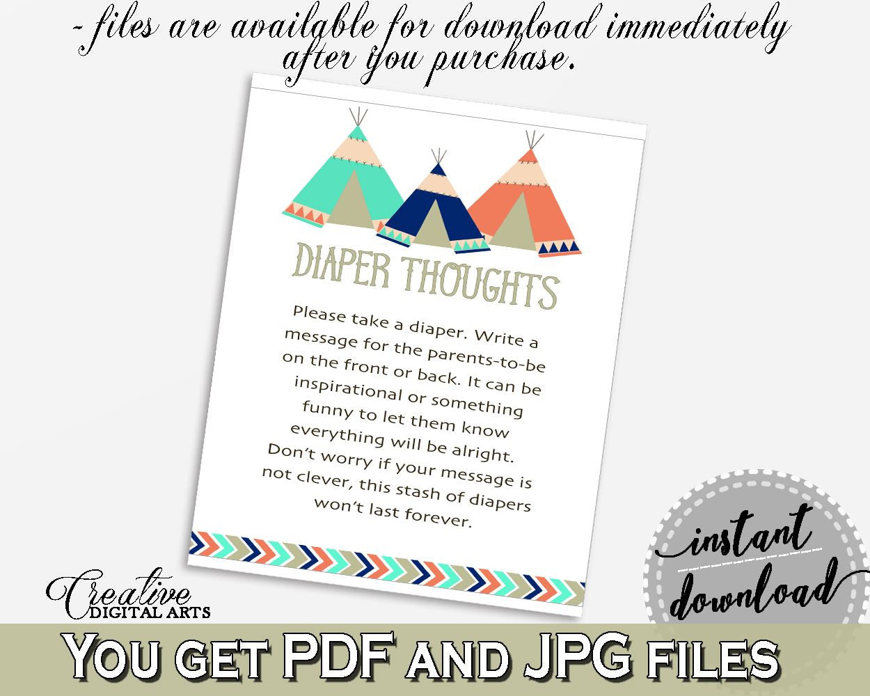 Diaper Thoughts Baby Shower Diaper Thoughts Tribal Teepee Baby Shower Diaper Thoughts Baby Shower Tribal Teepee Diaper Thoughts Green KS6AW - Digital Product
