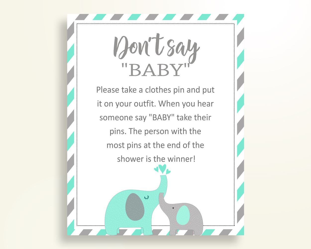 Dont Say Baby Baby Shower Dont Say Baby Turquoise Baby Shower Dont Say Baby Baby Shower Elephant Dont Say Baby Green Gray pdf jpg 5DMNH - Digital Product