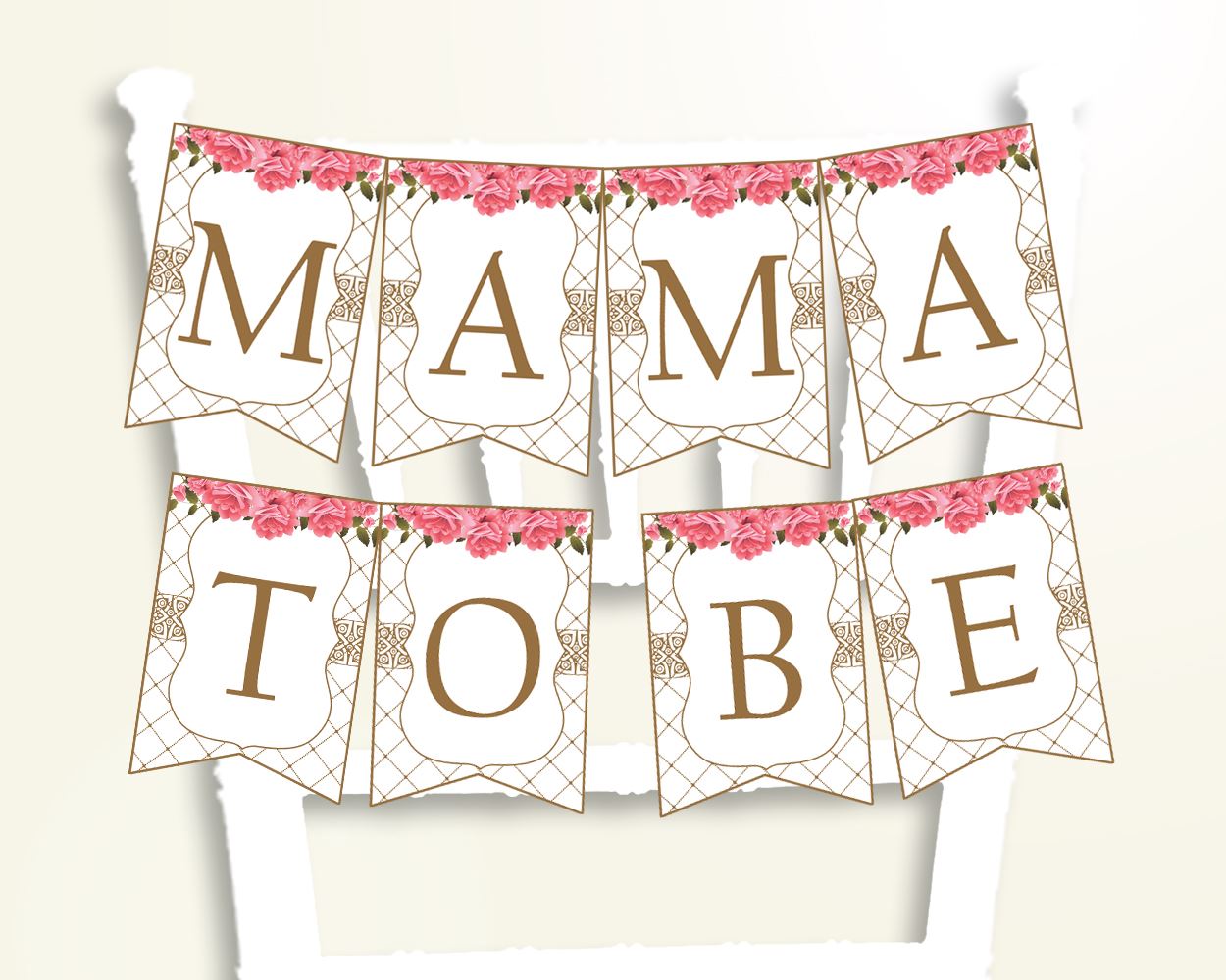 Chair Banner Baby Shower Chair Banner Roses Baby Shower Chair Banner Baby Shower Roses Chair Banner Pink White printables prints U3FPX - Digital Product