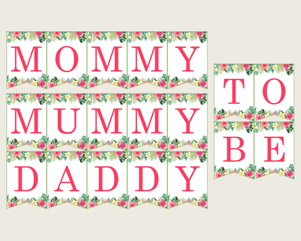 Hawaiian Baby Shower Chair Banner Printable, Pink Green Chair Banner, Girl Shower, Mama To Be, Mommy, Dad Mom To Be, Instant Download, 955MG