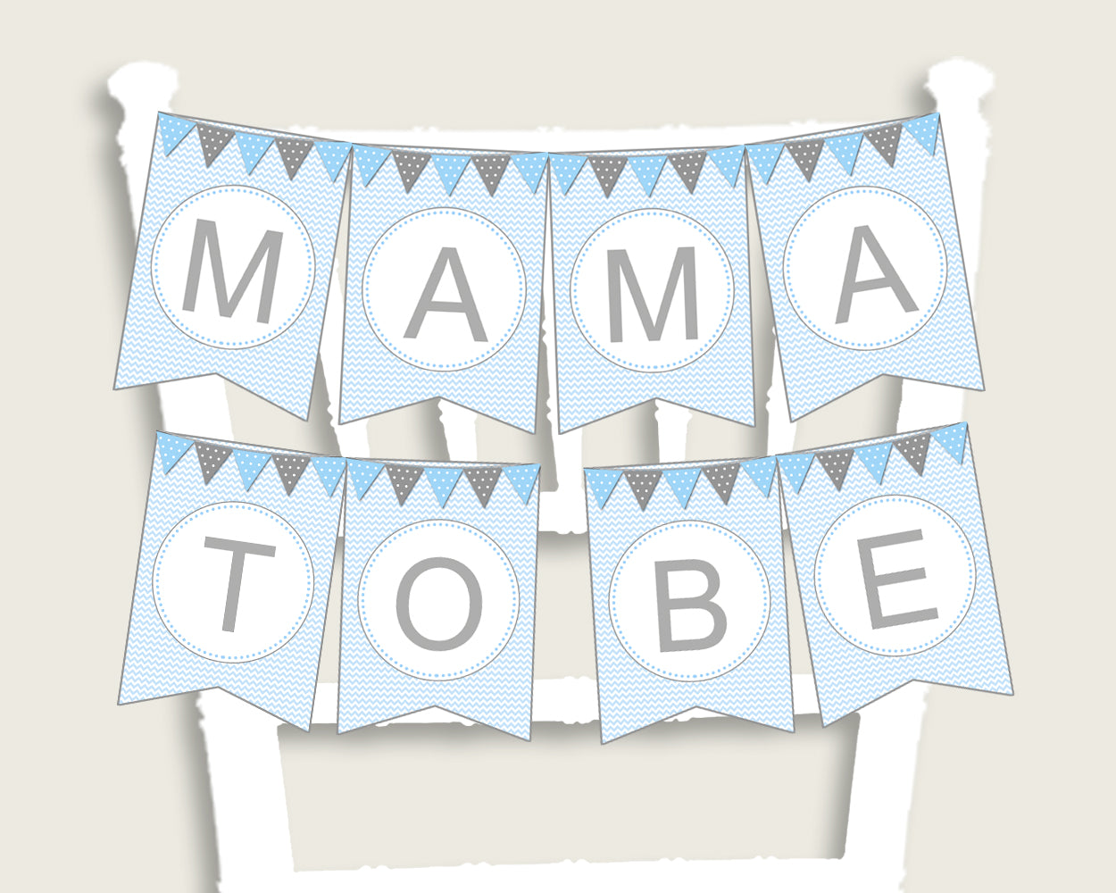 Elephant Baby Shower Chair Banner Printable, Blue Grey Chair Banner, Boy Shower, Mama To Be, Mommy, Dad Mom To Be, Instant Download, ebl02