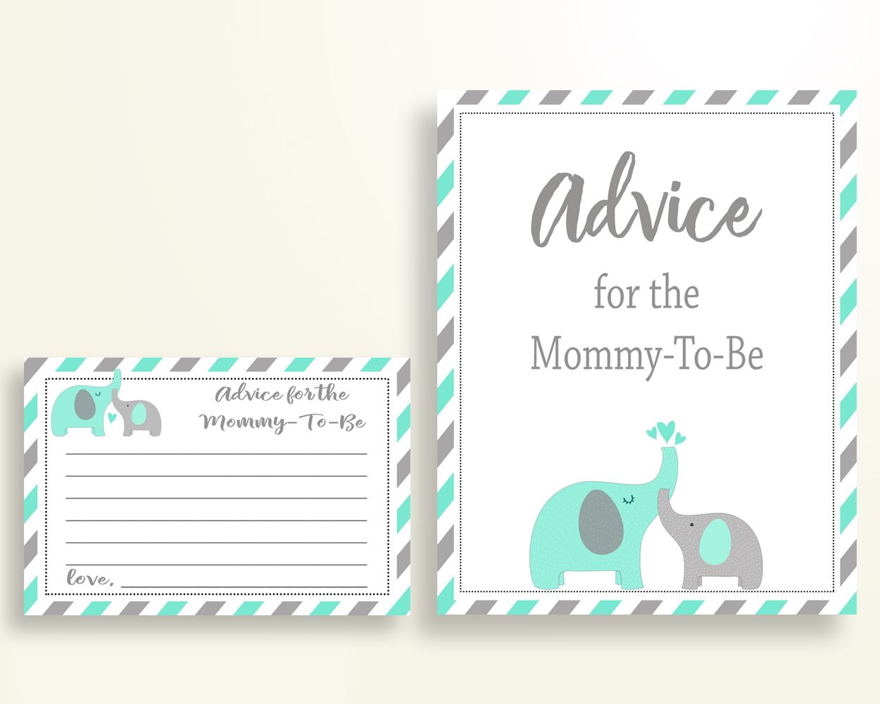 Advice Cards Baby Shower Advice Cards Turquoise Baby Shower Advice Cards Baby Shower Elephant Advice Cards Green Gray party plan paper 5DMNH - Digital Product