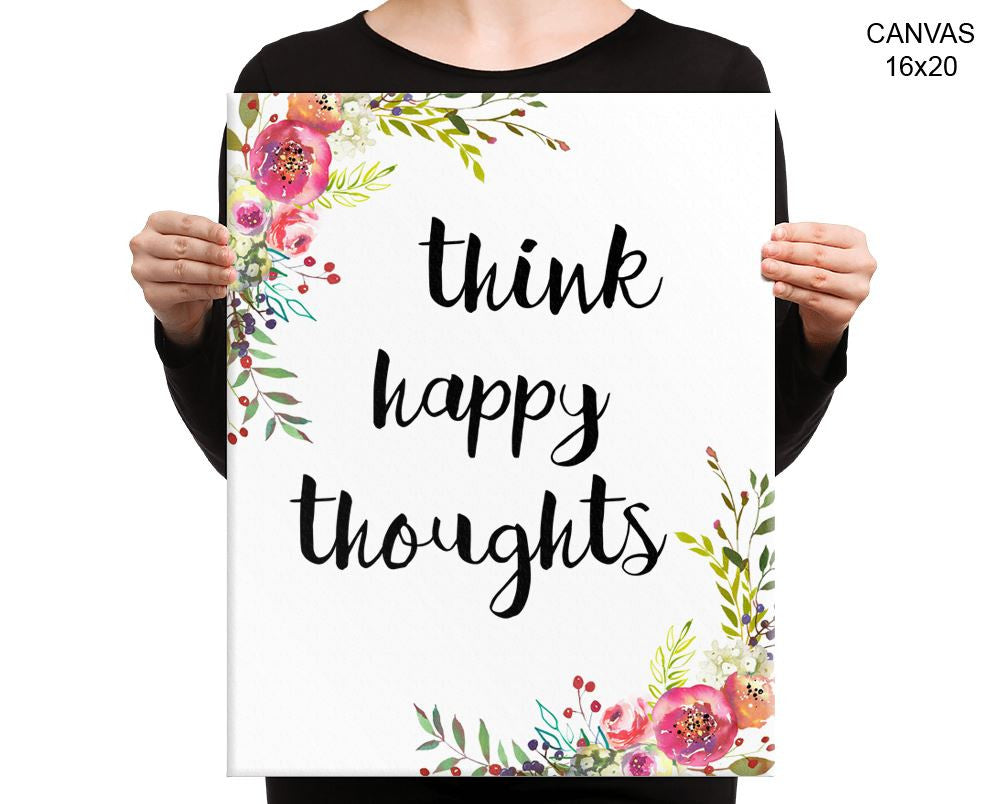Think Happy Thoughts Print, Beautiful Wall Art with Frame and Canvas options available Watercolor