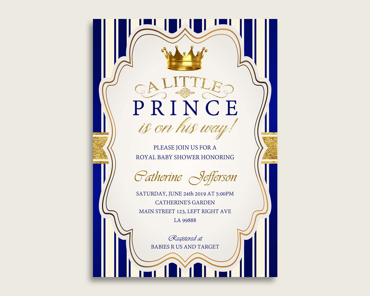 Royal Prince Baby Shower Invitations Printable, Digital Or Printed Invitation Baby Shower Boy, Editable Invitation Blue Gold Prince rp001
