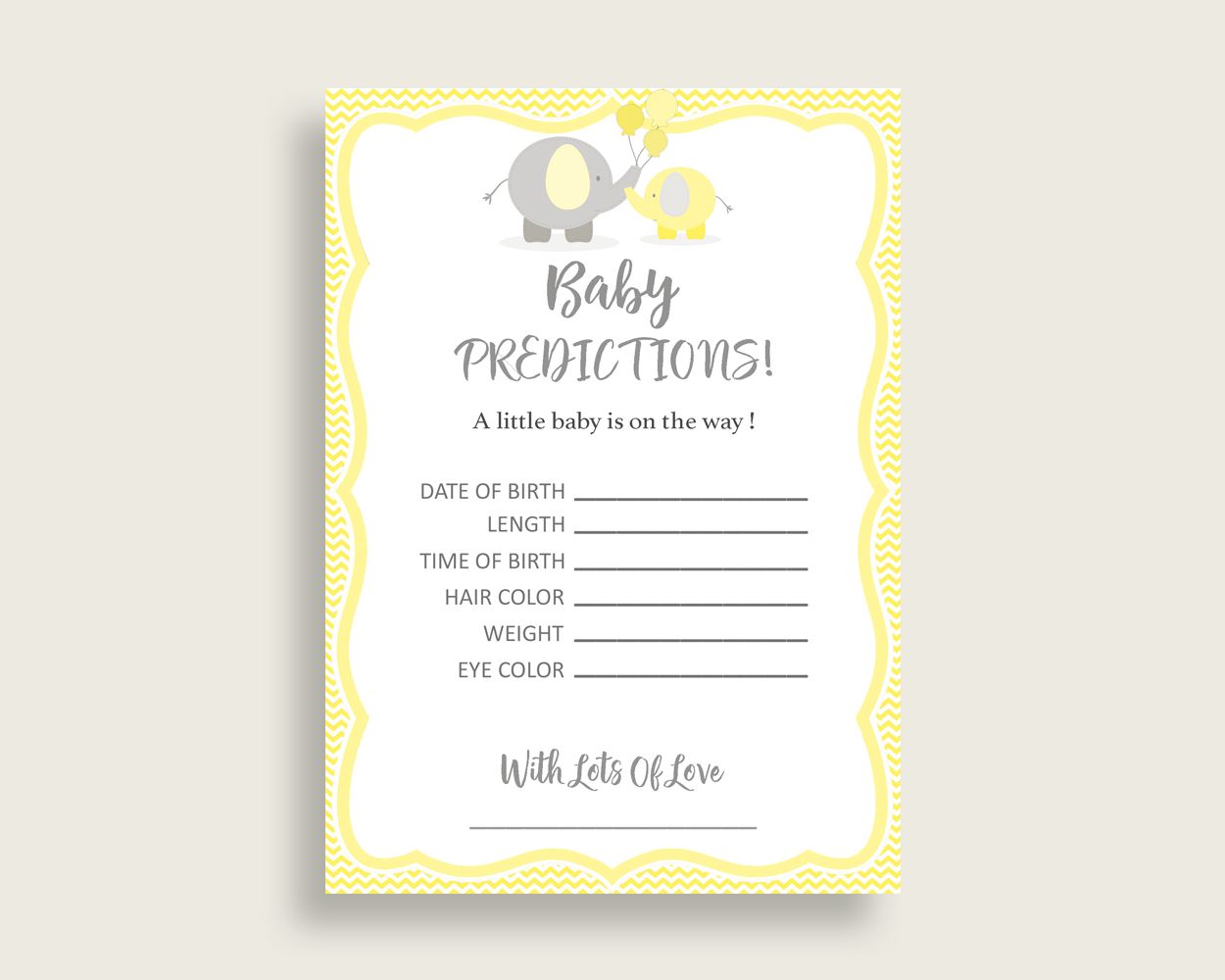 Baby Predictions Baby Shower Baby Predictions Yellow Baby Shower Baby Predictions Baby Shower Elephant Baby Predictions Yellow Gray W6ZPZ