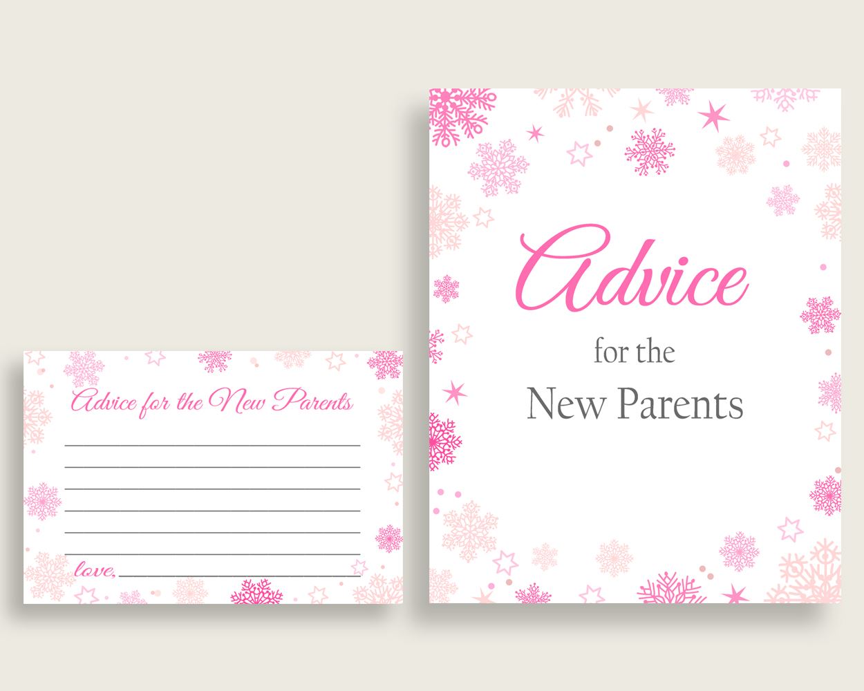 Advice Cards Baby Shower Advice Cards Winter Baby Shower Advice Cards Baby Shower Girl Advice Cards Pink White printable files 74RVX - Digital Product