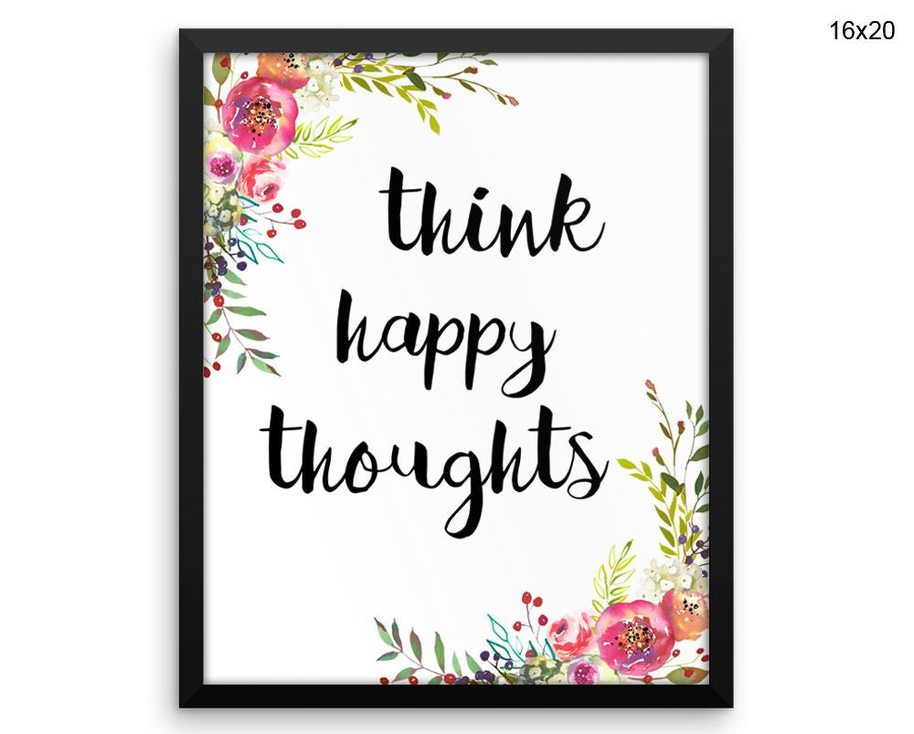 Think Happy Thoughts Print, Beautiful Wall Art with Frame and Canvas options available Watercolor