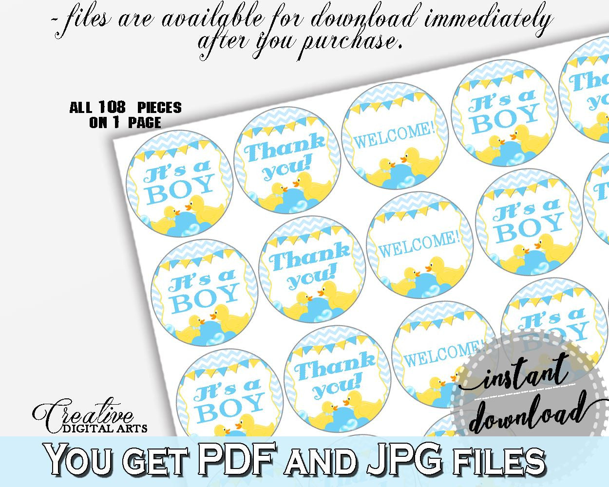 Hershey Kisses, Rubber Duck Blue Baby Shower Boy Theme in Blue And Mint, envelopes seals, yellow duck, bridal shower idea, prints - rd002 - Digital Product