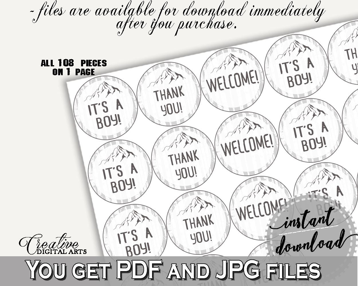 Hershey Kisses Baby Shower Hershey Kisses Adventure Mountain Baby Shower Hershey Kisses Gray White Baby Shower Adventure Mountain S67CJ - Digital Product