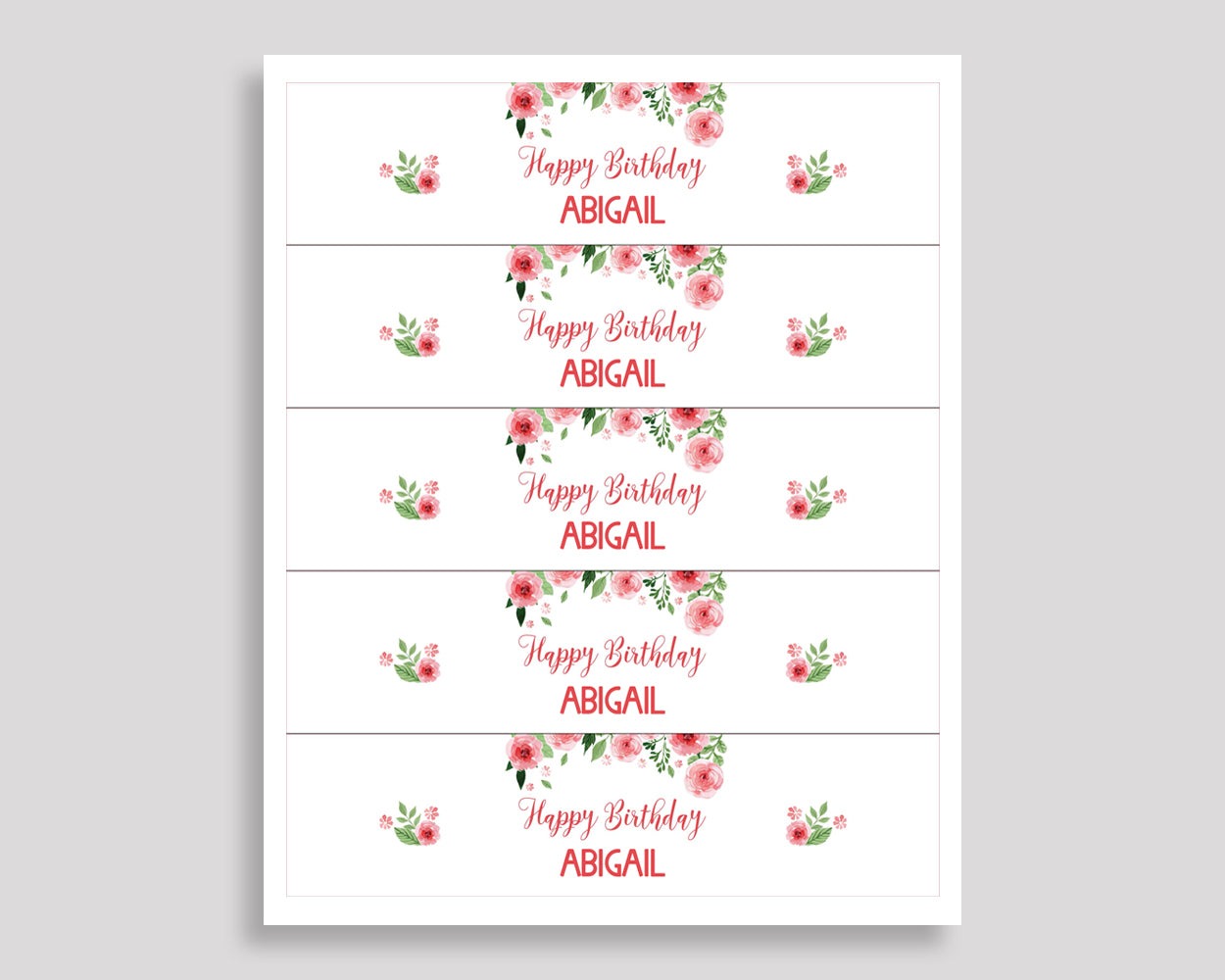 Watercolor Flowers Bottle Labels Pink Green Editable Wraps Watercolor Flowers Birthday Labels Watercolor Flowers Bottle Wraps Girl SLEPQ