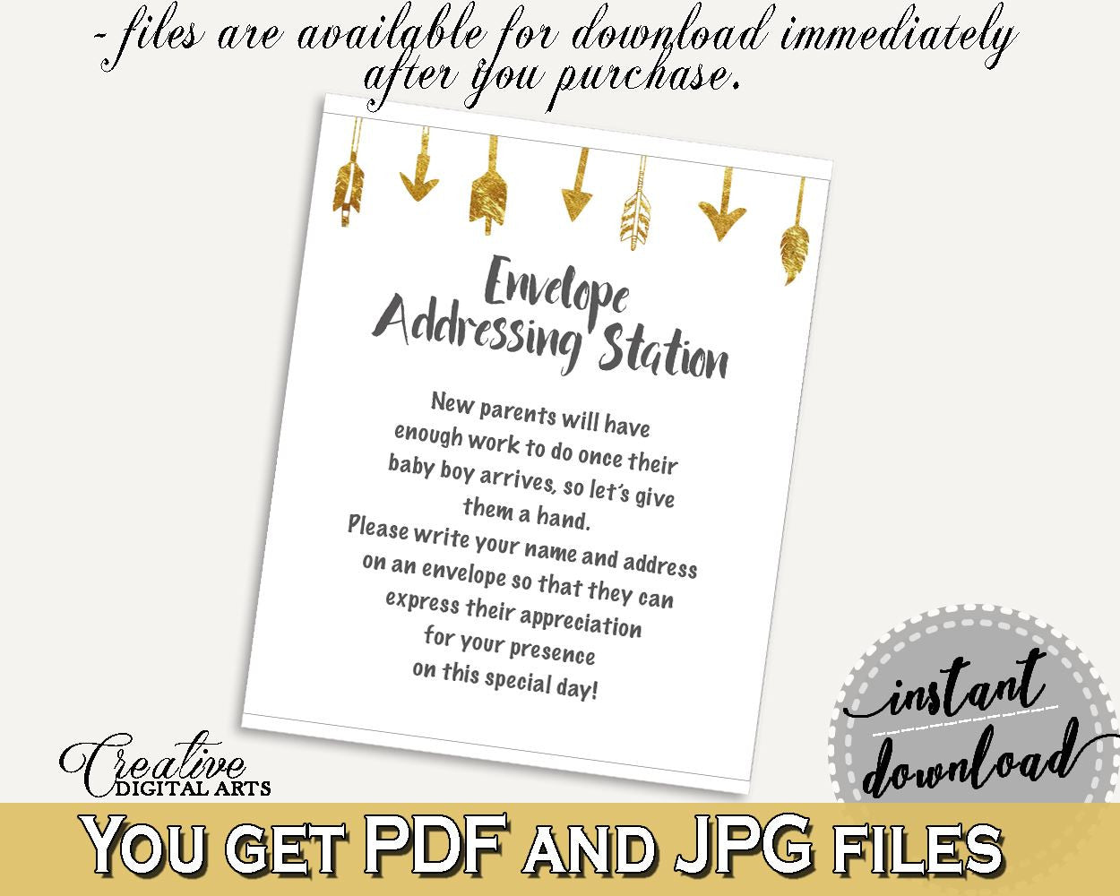 Envelope Addressing Baby Shower Envelope Addressing Gold Arrows Baby Shower Envelope Addressing Baby Shower Gold Arrows Envelope I60OO - Digital Product