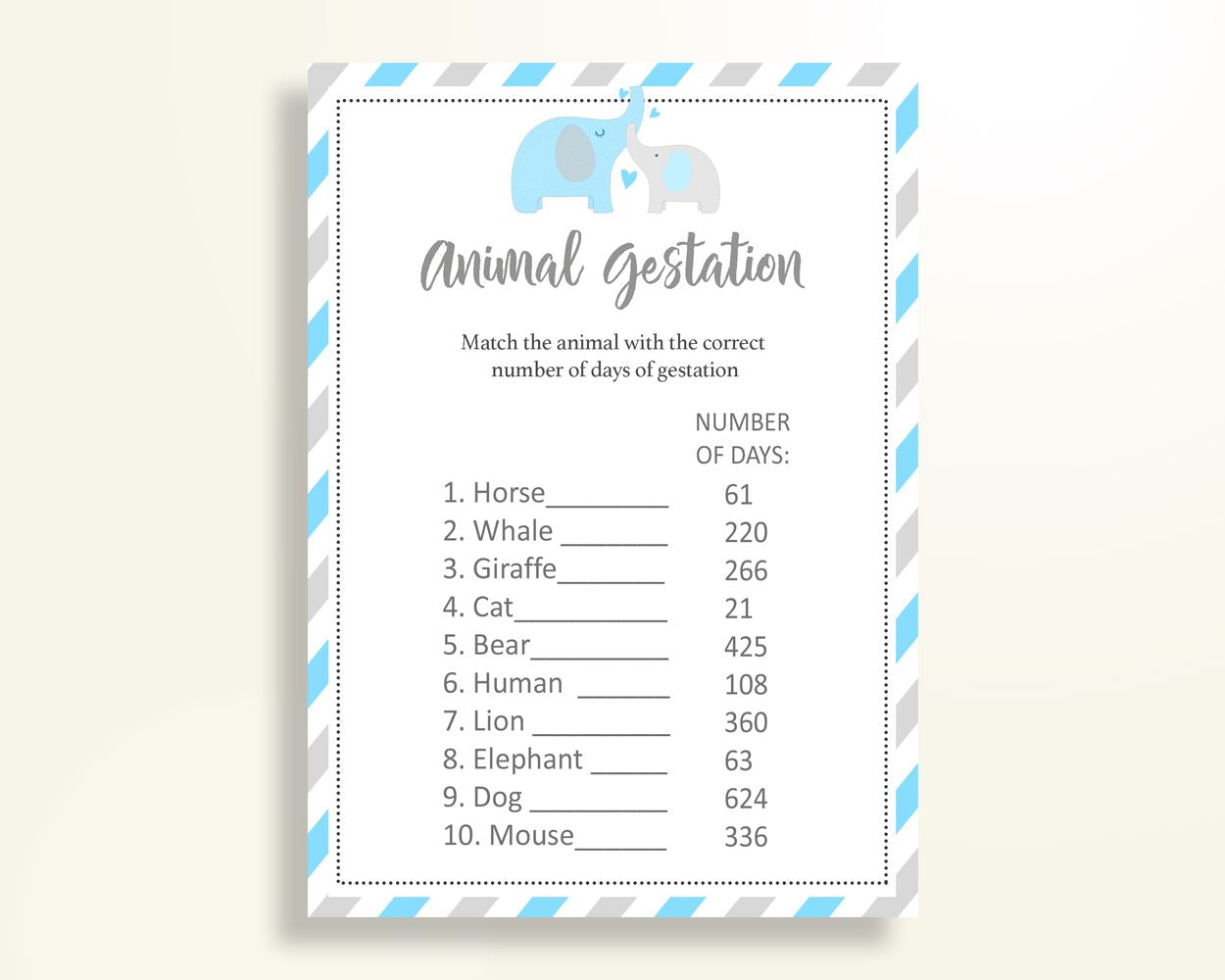 Animal Gestation Baby Shower Animal Gestation Elephant Baby Shower Animal Gestation Blue Gray Baby Shower Elephant Animal Gestation C0U64 - Digital Product