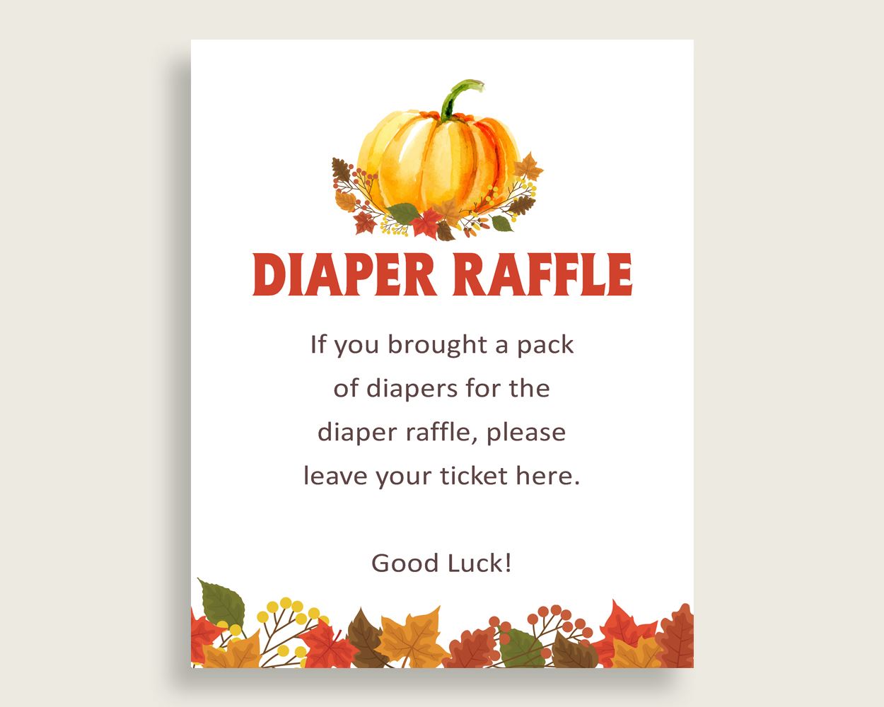 Diaper Raffle Baby Shower Diaper Raffle Fall Baby Shower Diaper Raffle Baby Shower Pumpkin Diaper Raffle Orange Brown party ideas BPK3D - Digital Product